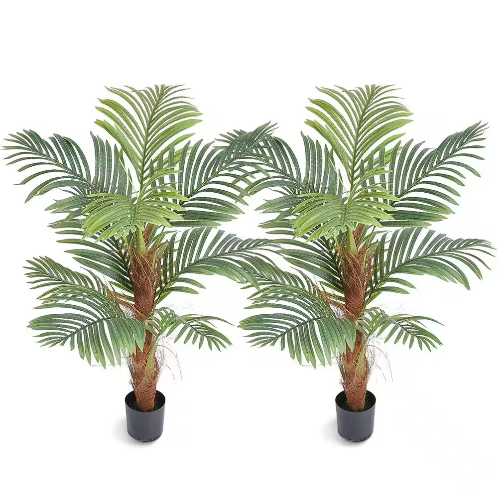 Artificial Palm Tree 4 Ft. Tall Faux Plant, Artificial Leaves and Moss-Covered