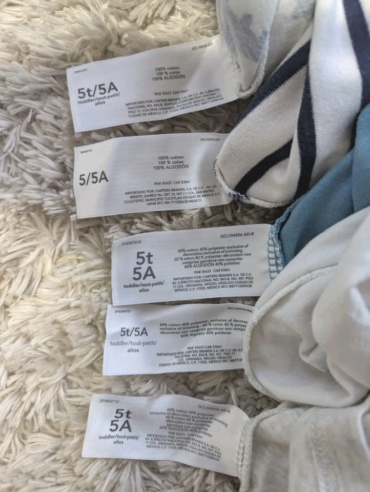 5 Carter's Boys Tees Lot T-Shirts Size 5 Long Sleeve Graphic Print Dinosaur Tops - Image 3 of 4