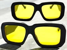 Men Classy Elegant Vintage Retro SUNGLASSES Thick Square Black Frame Yellow Lens