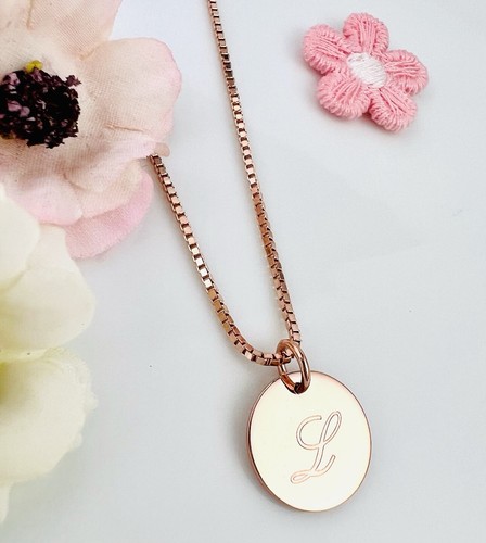 Rose Gold Letter L initial Name Coin Pendant & 45cm Necklace Sterling Silver 925 - Picture 13 of 13
