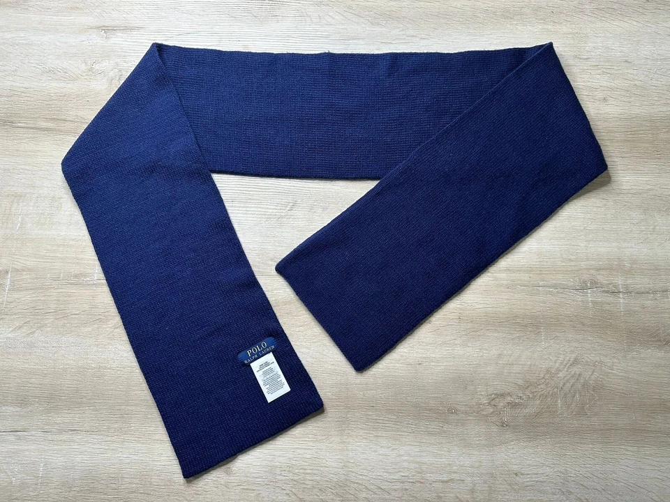 Nuevo sin etiquetas Polo Ralph Lauren Para Hombres Bufanda Azul Marino Polo Oso Suave Mezcla de Lana Suéter Foto 4 de 4