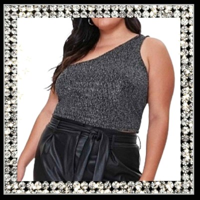 one shoulder silver top