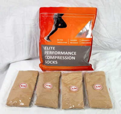 NEW 4 Pairs Elite Performance Compression Socks Unisex Nude S/M