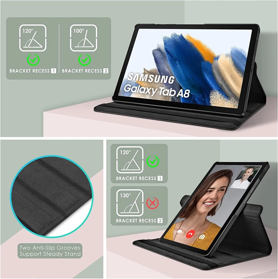 360 Rotating Leather Case Cover Samsung Galaxy Tab A8 10.5" 2021 X200 X205 - Image 3 of 4