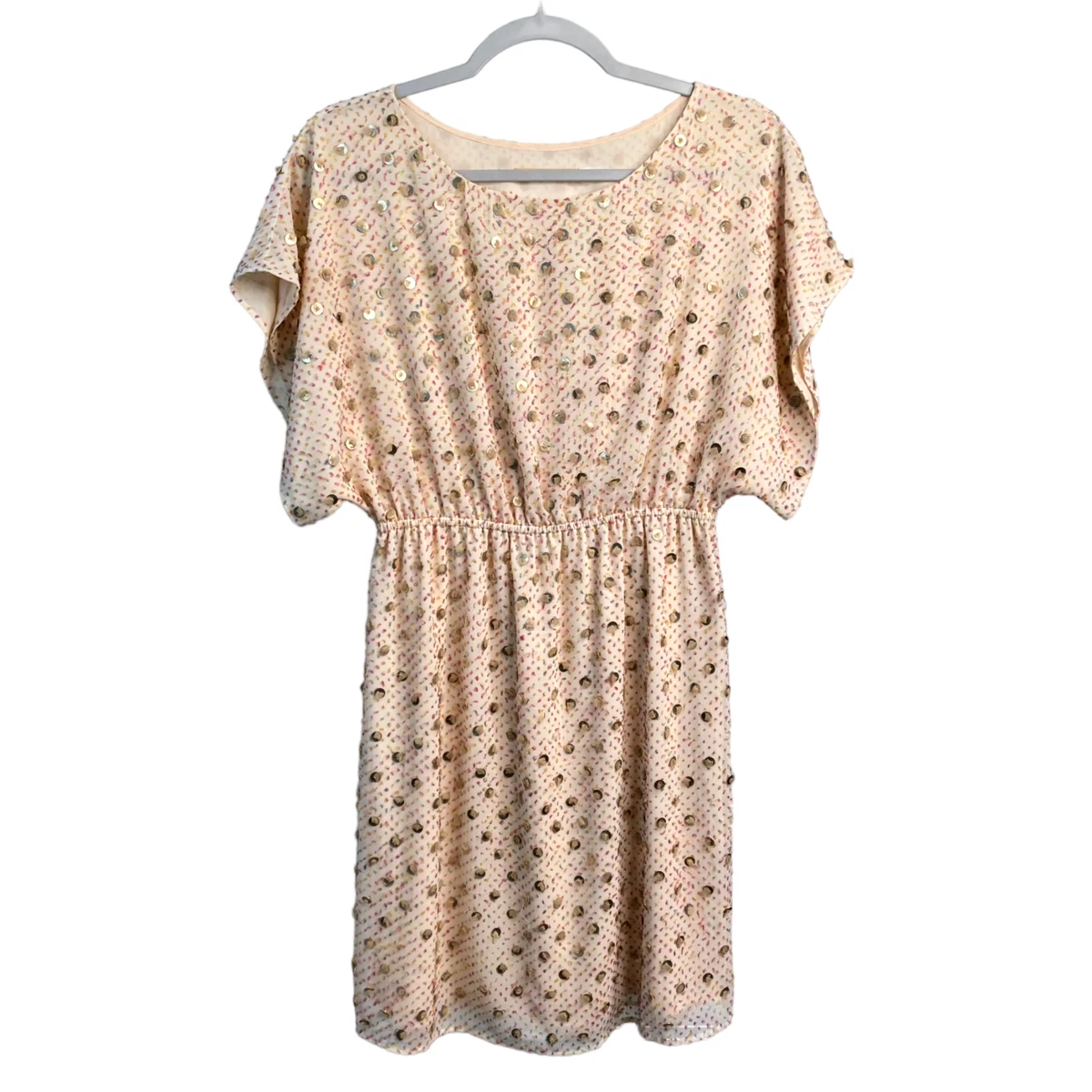 Alice + Olivia Embellished Cinched Waist Confetti Peach Nude Gold Dress  Small | eBay