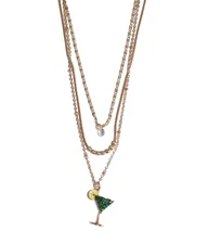 LC Lauren Conrad Martini Cocktail Pendant Necklace 3 Row Gold Tone NWT