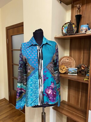 ETRO SEIDE TÜRKIS MEHRFARBIG PAISLEY/BLUMENMUSTER BEDRUCKT KNOPF-AB-SHIRT-42