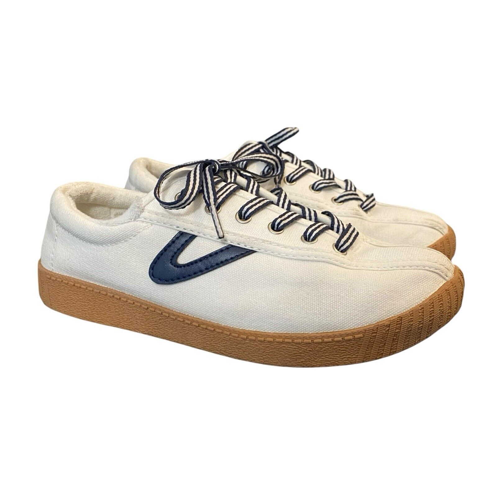 Tretorn Nylite Canvas White Navy Blue Gum Sole Lace Up Shoes Women’s US Sz 7.5