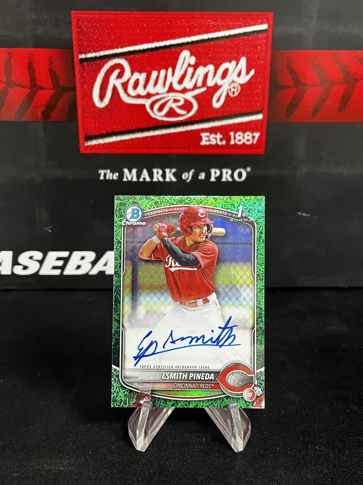 2025 Bowman Chrome Esmith Pineda Green Grass Auto 99/99 #CPA-EP 1st Reds