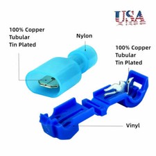 200X T-Taps  Male Disconnect Wire Connectors Blue 16-14 AWG Gauge Terminals