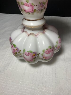 Vintage Fenton Charleston Rose Peach Blow Silver crest 8-1/4