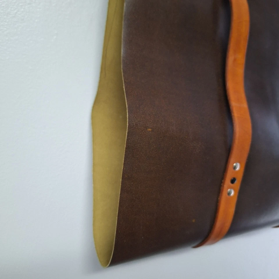 Leather Wood Carrier Holder Embossed Design Dual Handles Deer Cabin Rustic 17 x - Image 3 of 4