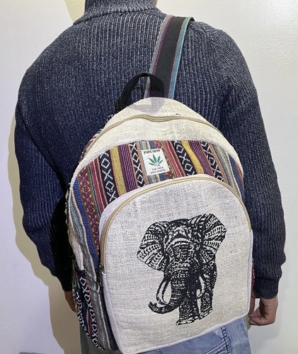 Elephant Print Hemp Backpack | Eco Friendly | Boho | Handmade | Unisex | Nepal - Picture 7 of 10