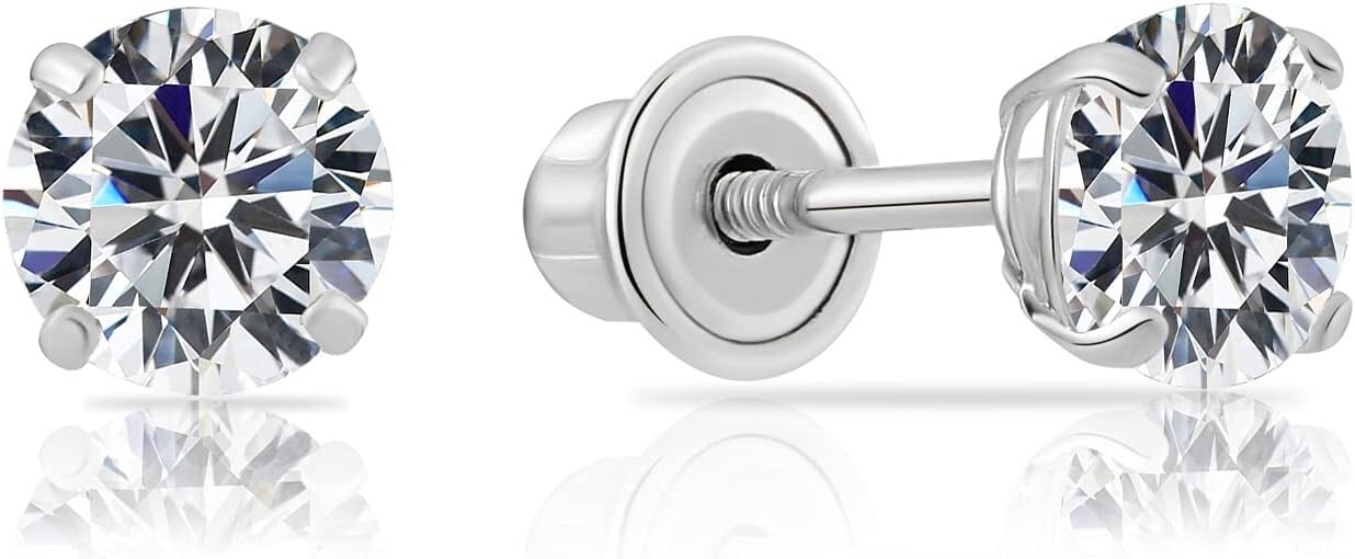 Classic 14k White Gold Stud Earrings with 4mm CZ - Elegant Gift Ready Packaging