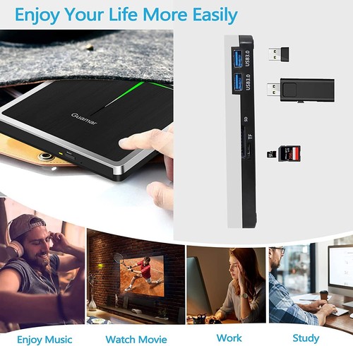 External CD DVD Drive, USB 3.0 USB-C CD/DVD+/-RW Burner Writer Portable CD ROM - Picture 6 of 9
