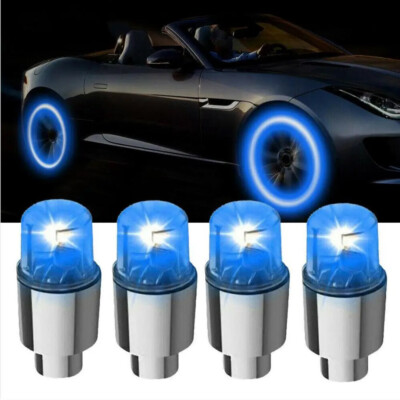 4Pcs Car Auto Wheel Tire Tyre Air Valve Stem LED Light Caps Blue Accessories