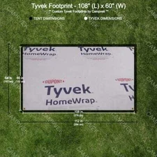 9' x 5' Tyvek Footprint, ground cloth, tarp w/ reinforced grommet corners