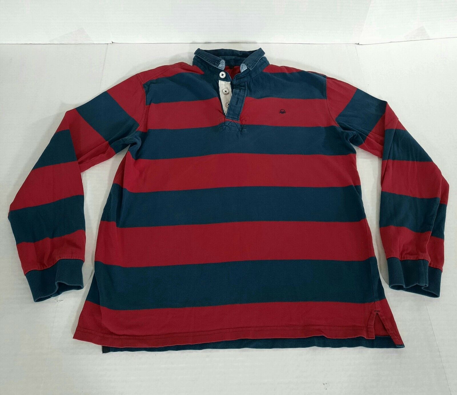 Stile Surprise price National uniform free shipping Benetton Colorblock Striped LS Rugby S Logo Size Men Shirt