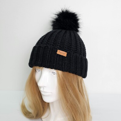 Barbour Beanie Pom Pom Hat Knit Black Winter Saltburn Logo Thick