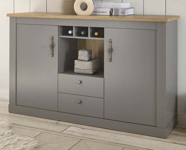 Sideboard Anrichte Eiche Grau Wohnzimmer Esszimmer Kommode Flaschenregal Rideau-image