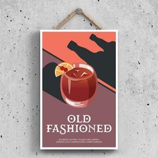 OLD FASHIONED IN TUMBLER GLASS MODERN STYLE ALCOHOL THEME WOODEN HANGING PLAQUE