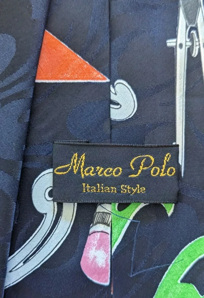 Corbata de arquitecto 100 % seda estilo italiano corbata azul marino 58 x 3,75 de colección Marco Polo Foto 3 de 4
