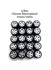 10x Sets Chrome 5 Star 10/10mm Real Rider Wheels w/ Rubber Tires for 1/64 Scale