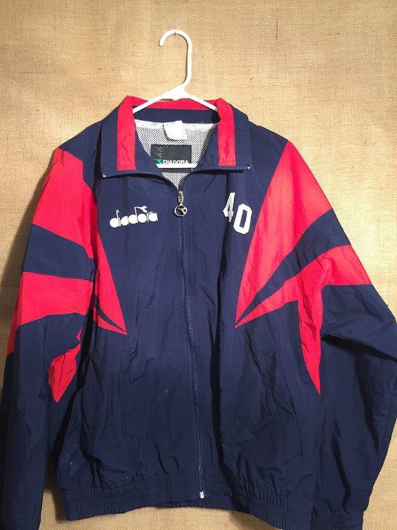 Diadora L jacket red blue front zipper #40 shell- 100% nylon