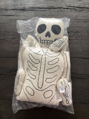 NEW Pottery Barn Mr. Bones Shaped Pillow, Skeleton, Halloween fall neutral black