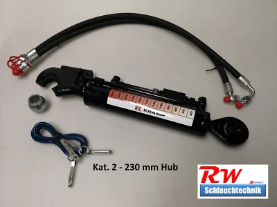 KRAMP Hydraulischer Oberlenker Kat. 2, 230 mm Hub, gest. Rückschv., incl. Schläuche
