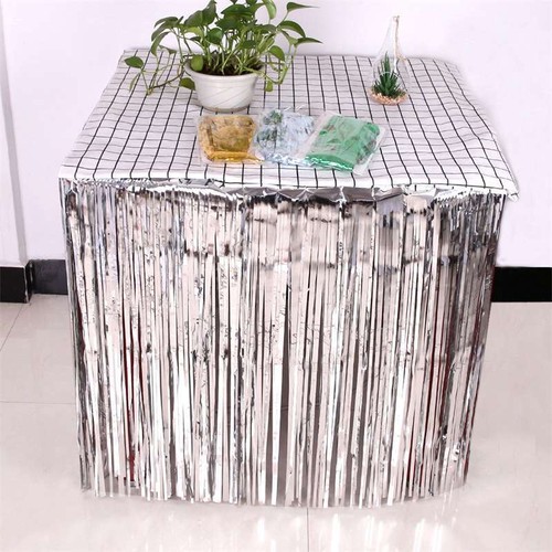 Decoration Table 275x74 cm Hawaii Party Skirt Foil Fringe Metallic Tinsel Skirt - Picture 6 of 19