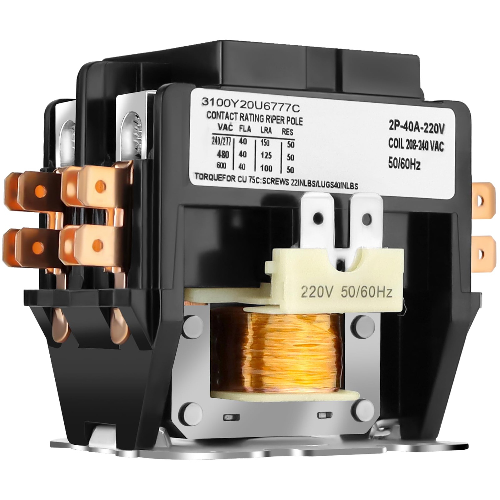 2 Pole 40 Amp Definite Purpose Contactor 220V Coil for AC HVAC Heat Pump