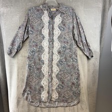Victoria's Secret Gold Label Rayon Paisley Sleep Shirt Dress Lace Trim S Vintage
