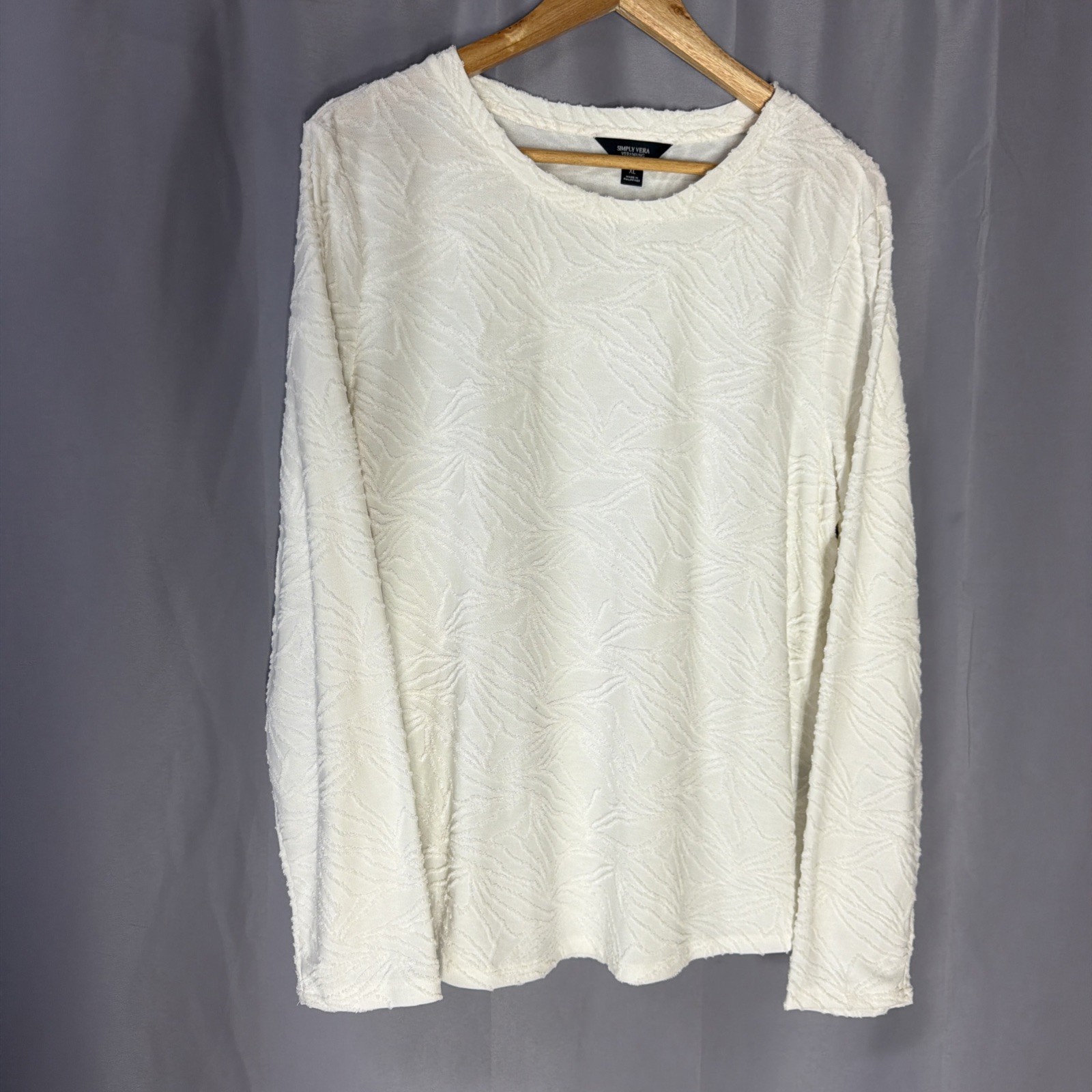Simply Vera Vera Wang White Long Sleeve Textured Top Women’s Size Extra Large
