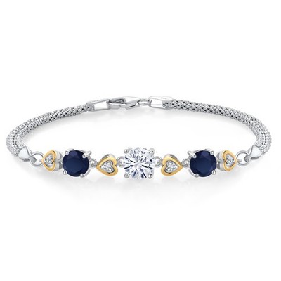 925 Sterling Silver and 10k Yellow Gold White Moissanite Sapphire and White Lab