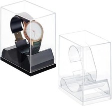 2pcs Acrylic Watch Display Stand Box Single Watch Holder Case Clear Black