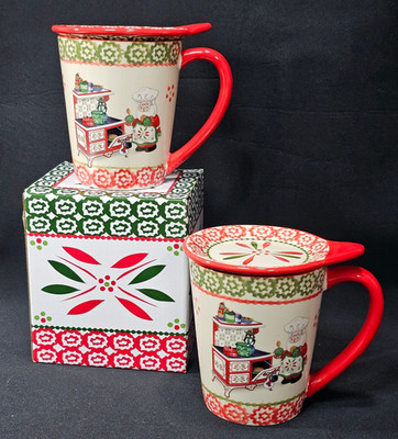 Temptations Old World Holiday Set of TWO 16 oz Mugs w/Lid Its, New, 1 Box Only