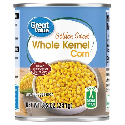 Great Value Sweet Corn 8.5oz 12 Pack Whole Kernel Canned Vegetables Bulk