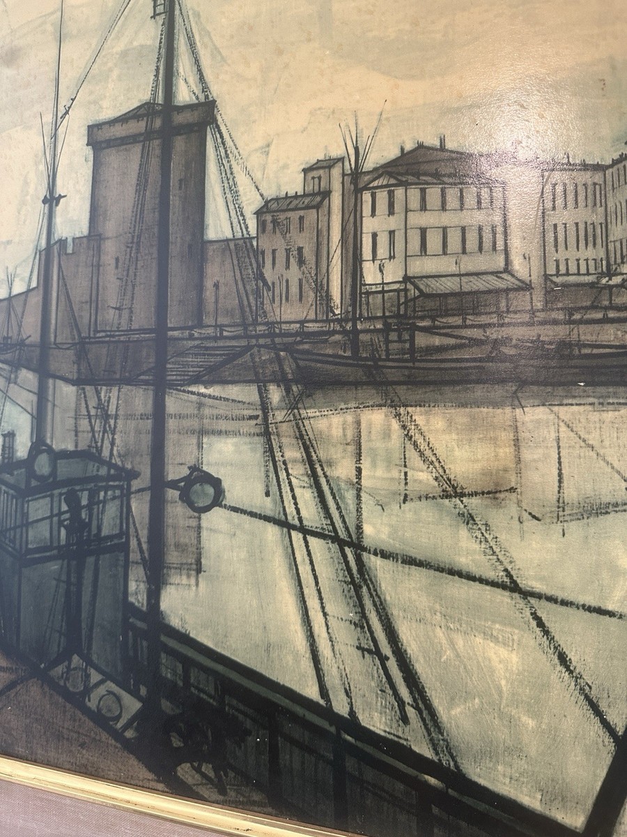 Limited Edition Vintage 1955 Bernard Buffet Lithograph La Rochelle