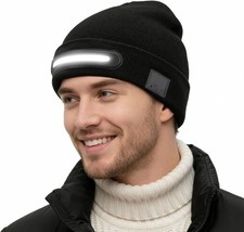 MUSIC Beanie with Light and Bluetooth Headphones, Rechargeable Headlamp Beanie H
