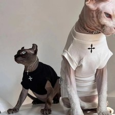 Breathable Cat Clothes Cotton T-Shirt, Short-Sleeve Kitten Pajamas Top for Hairl