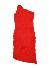 MSLG Dress Womens Medium Red One Shoulder Ruched Bodycon 865 Asymmetrical Hem
