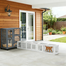 Wooden Outdoor Cat Play Tunnel Shelter, 98" Long, Multi-Access, Free S H