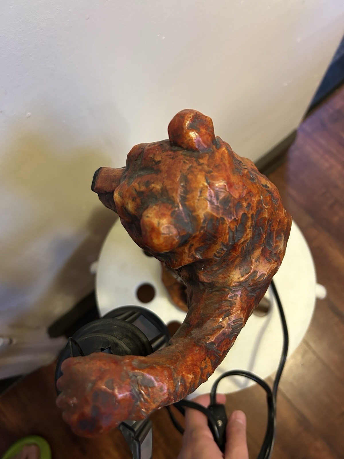 VTG Black Forest Bear Lamp Holding Lantern Hand Painted Resin Cabin