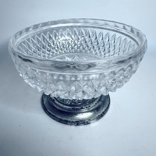 Vintage Pressglas Rosenschale Rautenmuster silberfarben Metallsockel 15 cm
