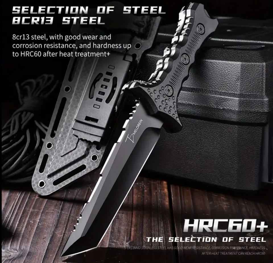 Cuchillo táctico supervivencia con funda hoja fija 8CR13 hoja de acero cuchillo de caza Foto 4 de 4