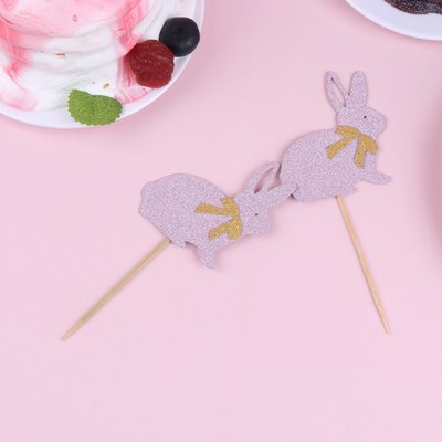  24 Stück Pink Bow Rabbit Design Cake Toppers Schöne Glitter Paper Cake Picks