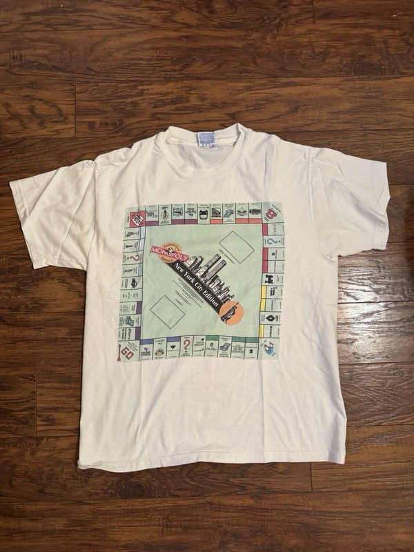 Vintage 1995 New York City Edition Monopoly Game White T Shirt Size L