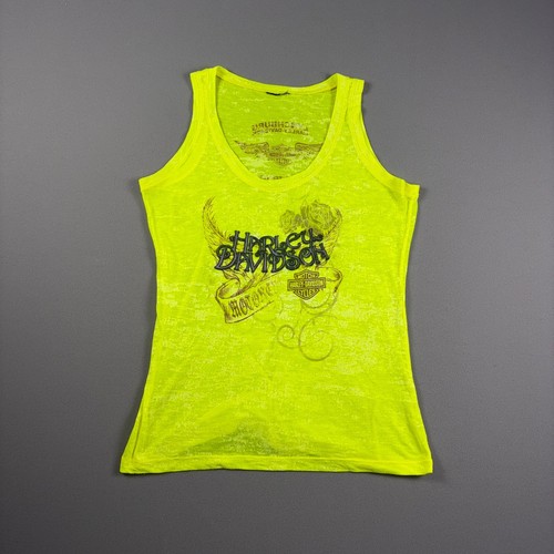Harley-Davidson, Vintage 2011 Harley Davidson Neon Yellow Burnout Tank Top Lynchburg TN Graphic