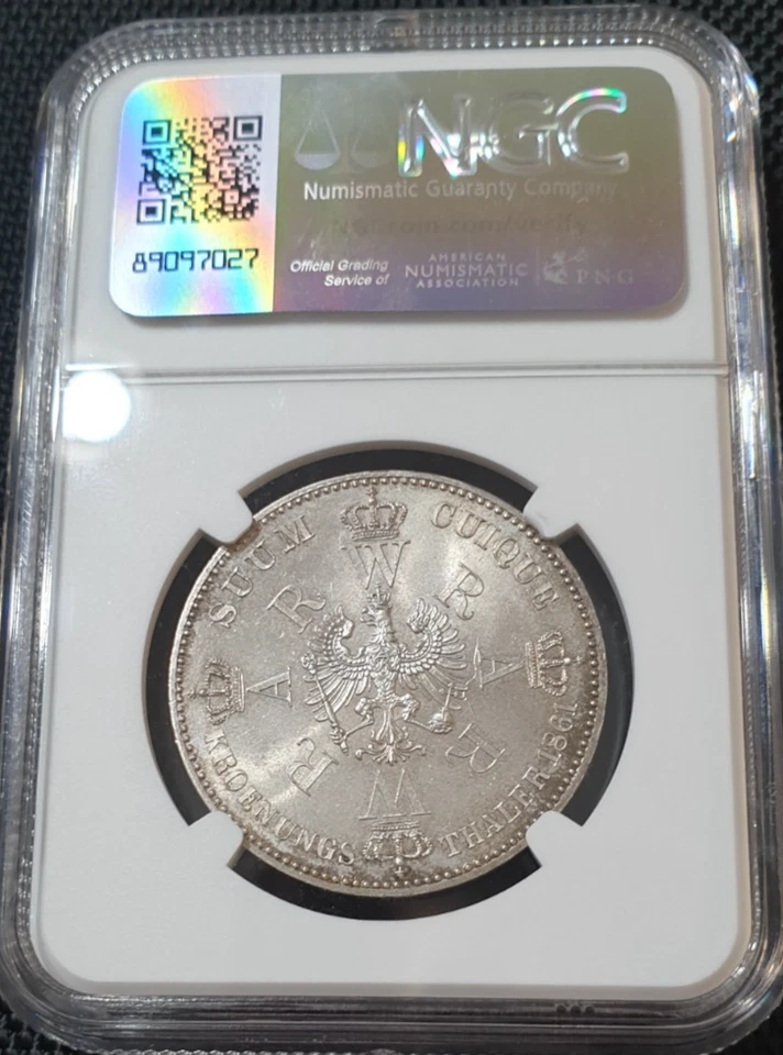 Prussia  NGC MS 63 1 Thaler 1861 Silver Coin Unc Cornation Germany Full Luster - Image 4 of 4